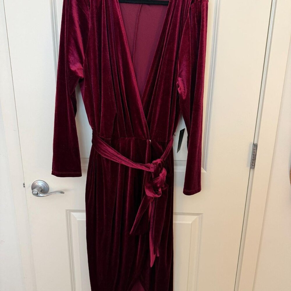 Eloquii deep wine velvet wrap dress that is perfect